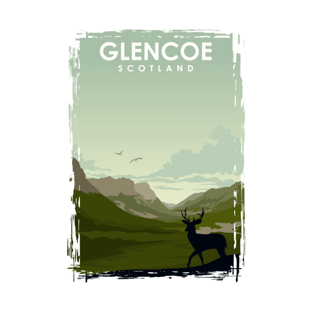 Glencoe Scotland vintage travel poster art by jornvanhezik