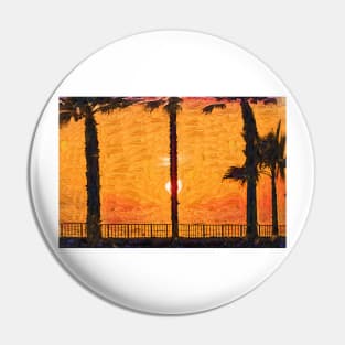 Ocean Sunset Behind A Palm Tree Pin