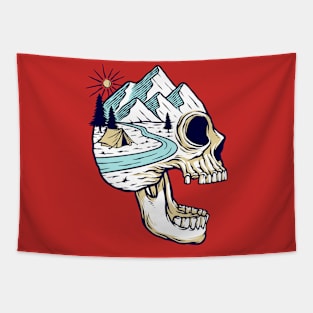 Scary Skull Nature Illustration Tapestry