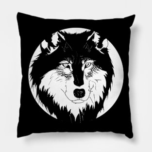 Wolf head black and white Pillow