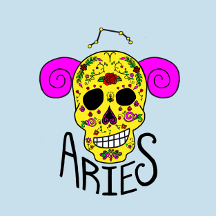 Aries Zodiac Dia De Los Muertos Style T-Shirt