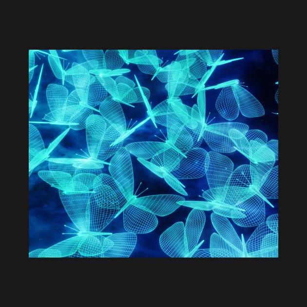 Blue neon butterflies by 3DVictory