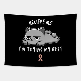 Uterine Cancer Warrior Cat With Awareness Ribbon Tapestry