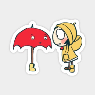 sarah sharing boot with red umbrella that fears rain / sarah and duck Magnet