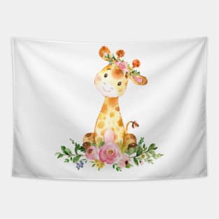 Cute Giraffe with Flowers Tapestry