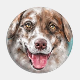 An Expressive Painting of a Brown and White Australian Shepherd Smiling Pin