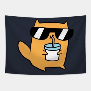 Cool Cat Drinking a Shake Tapestry