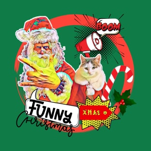 POP ART CAT & SANTA - FUNNY CHRISTMAS T-Shirt