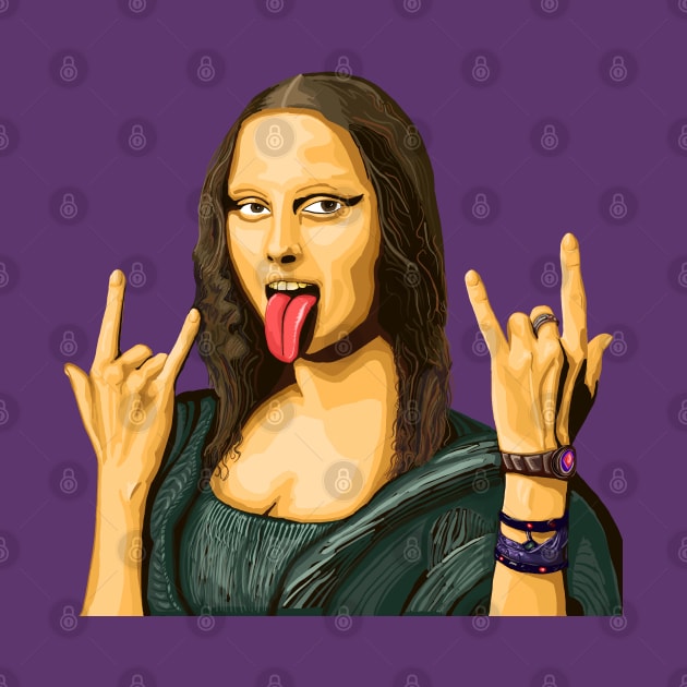 Mona Lisa rocks out - luxury painting no background - devil horns tongue out by SmerkinGherkin