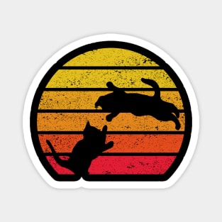 Vintage Cat Jumping Sunset Magnet