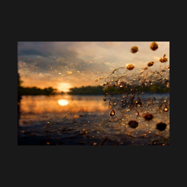 Sunset Lake Raindrops In Golden Houer Cloudscape by Unwind-Art-Work