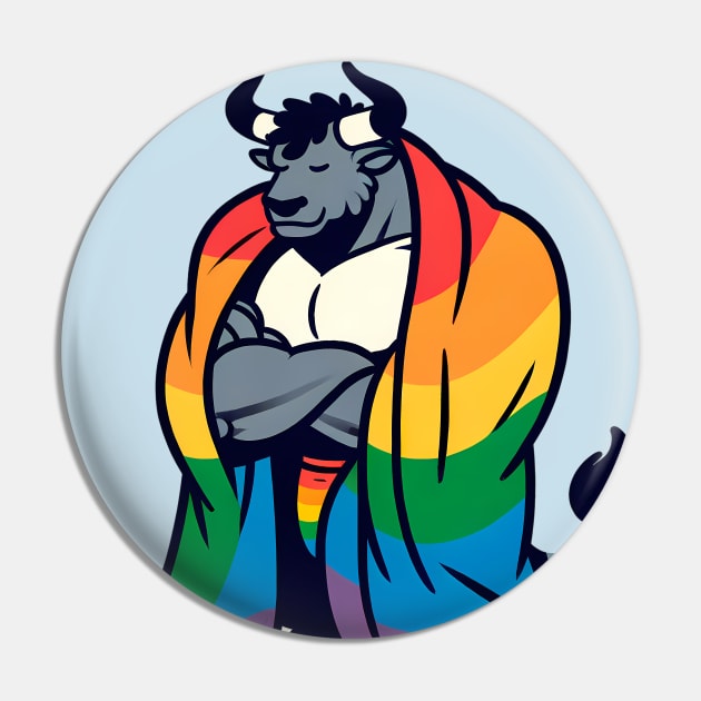 Comfy Womfy Furry Pride Bull LGBTQ Rainbow Pin by Blue Bull Bazaar