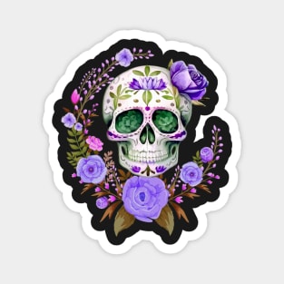 Purple Floral Dia De Los Muertos Sugar Skull Magnet