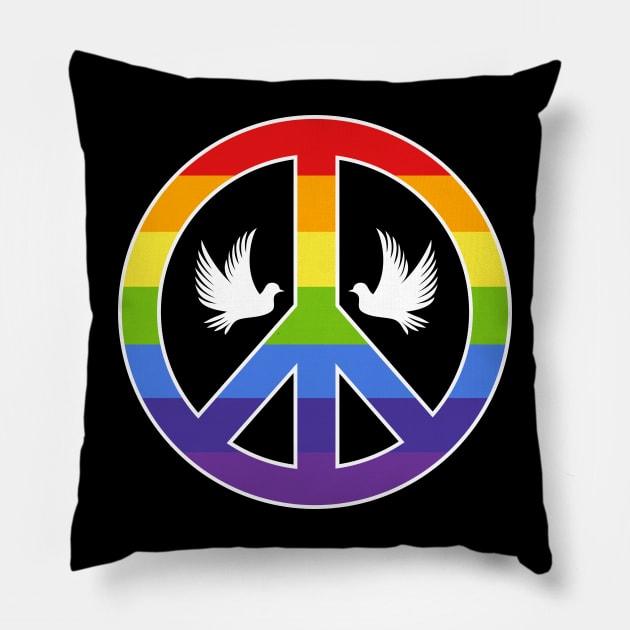 Rainbow Peace Symbol with Doves Pillow by Wareham Spirals