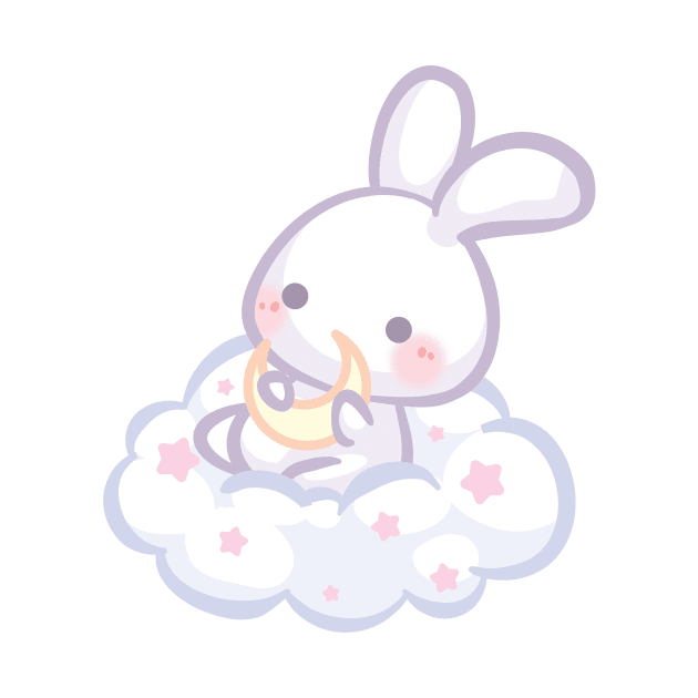 Bunny in Fluffy Cloud Holding the Moon by cSprinkleArt