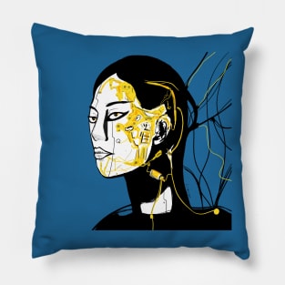 techno girl in ecopop gold wire future art Pillow