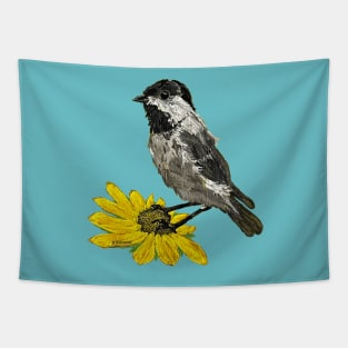 Chickadee On A Sunflower Tapestry