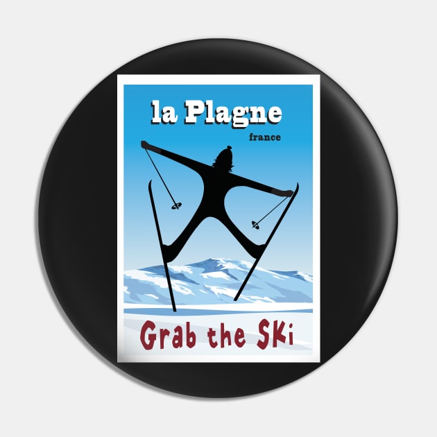 La Plagne, France, Ski Poster Pin by BokeeLee