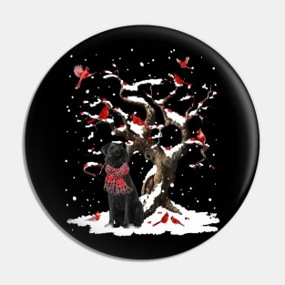 Black Labrador Scarf Cardinal Snow Christmas Pin