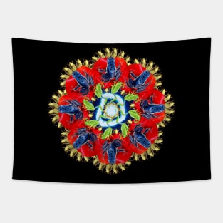 Blue frogs on the poppy Mandala Tapestry