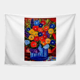 Beautiful floral paintings with abstract flowers in a blue vase Tapestry