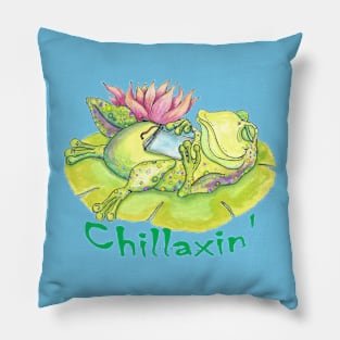 Chillaxin Watercolor Frog Pillow