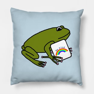 Green Frog Says Be Kind with Rainbow Pillow