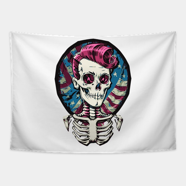 Fun Patriotic Rockabilly Skeleton Tapestry by CGI Studios