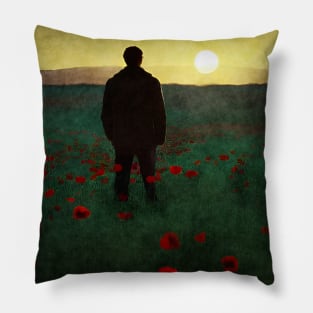 Man watching sunset in poppy field - never forget Pillow