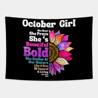 Sunflower October Girl She Slays She Prays She's Beautiful Like A Boss Tapestry