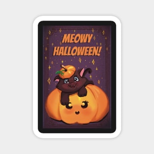 Cute little pumpkin with a kitten postcard Magnet