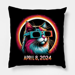 Cat in Eclipse Glasses Totality 2024 Total Solar Eclipse Pillow