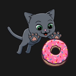 Russian Blue Cat excited to eat a donut T-Shirt