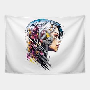 Japanese Woman Portrait Geisha Tradition Culture Abstract Tapestry