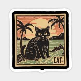 Aloha Linocut Kitty Magnet