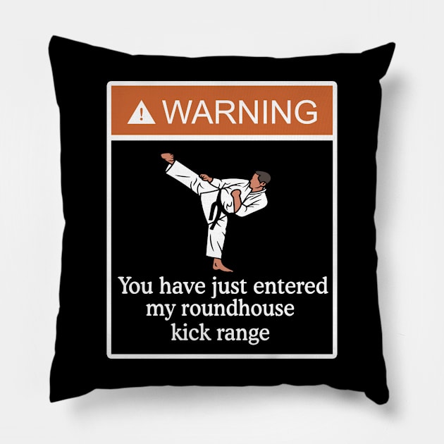 Warning You Have Just Entered My Roundhouse Kick Range Pillow by Gilbert Layla