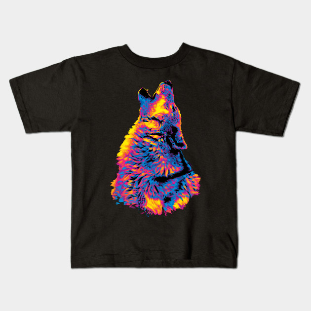 Rainbow Howling Wolf Digital Painting Wolf Kids T Shirt