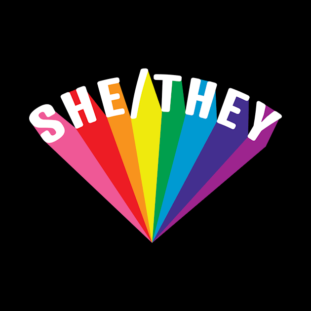 She/They Pronouns Rainbow Burst by lavenderhearts