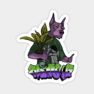 Crazy Dog with Plant Magnet