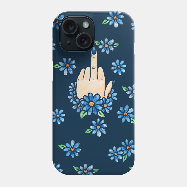 Middle Finger Up Blue Flowers Phone Case by bubbsnugg