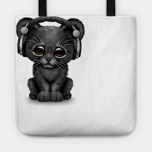 Cute Black Panther Cub Dj Wearing Headphones Tote