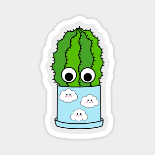 Cute Cactus Design #225: Chunky Cactus In Cute Cloudy Pot Magnet