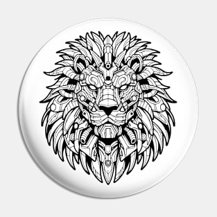 Biomechanical Lion: An Advanced Futuristic Graphic Artwork with Abstract Line Patterns Pin