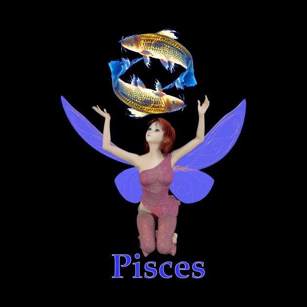 Pisces fairy girl gazing at spinning twin fish by Fantasyart123