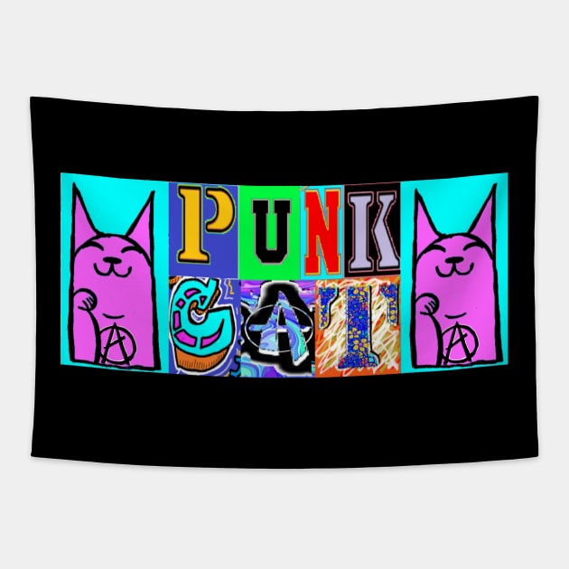 Punk cat by LowEndGraphics Tapestry by LowEndGraphics