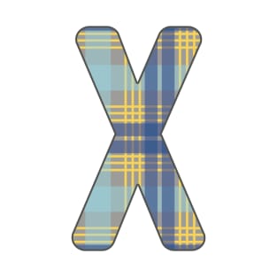 Monogram Letter X, Blue, Yellow and Grey Scottish Tartan Style Typography Design T-Shirt