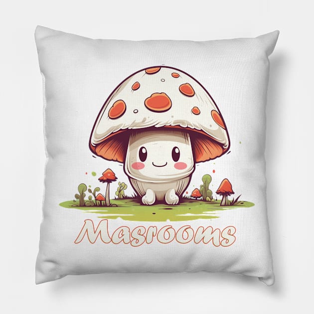 Reishi mushrooms Pillow by Printashopus