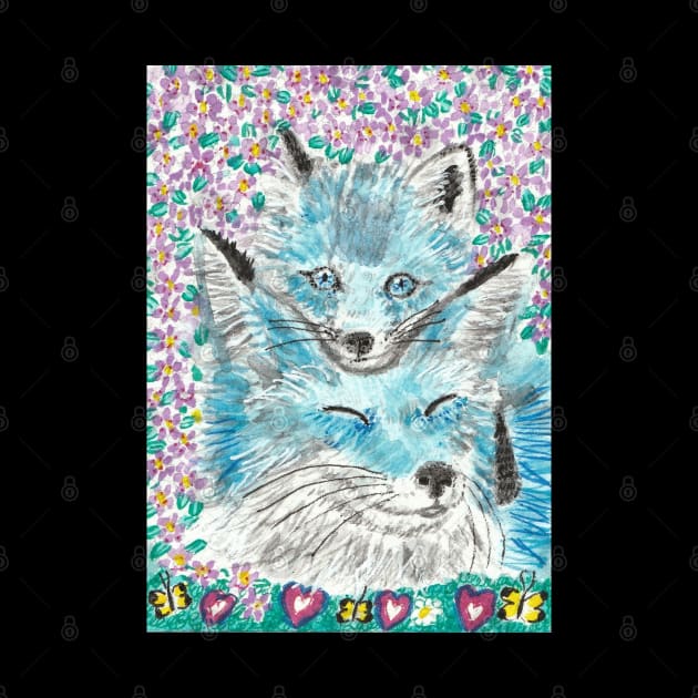 Mother and baby blue fox painting by SamsArtworks