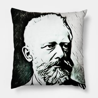 Pyotr Ilyich Tchaikovsky Black And White Portrait | Pyotr Ilyich Tchaikovsky Artwork 4 Pillow