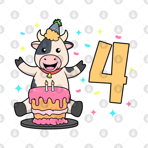 I am 4 with cow - kids birthday 4 years old by Modern Medieval Design